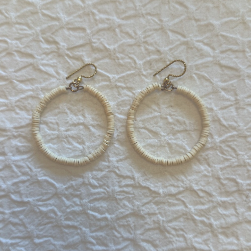 Neutral Beaded Hoop Earrings – Lightweight Boho Dangles - Picture 2 of 4